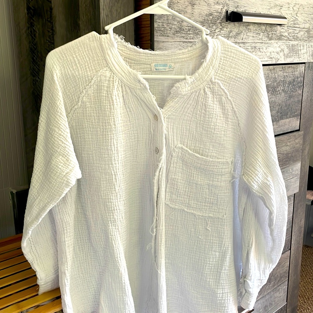 White Distressed Button Up